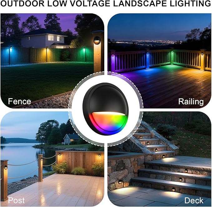 Outdoor RGB Fence Post Lights Wired, 3W 12V Wired LED RGB Color Changing Low Voltage Landscape Lighting for Outdoor Deck Fence Post Stair Step Railing, IP65 Waterproof, ETL, Black, 1PK
