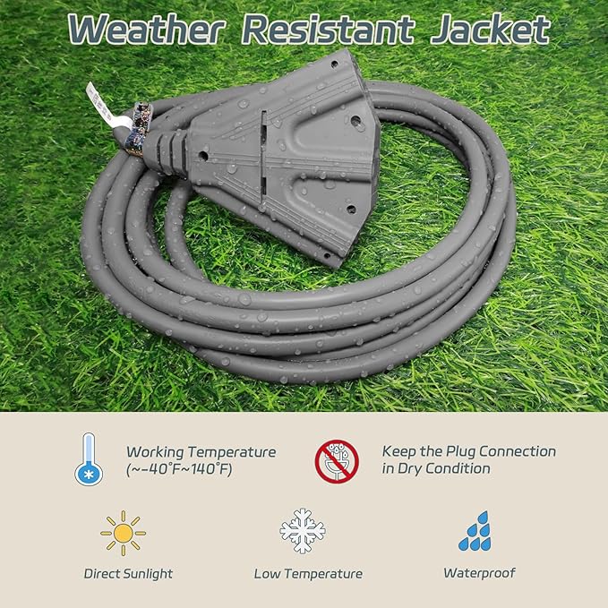 EP 15 Ft Outdoor Extension Cord with 3 Electrical Power Outlets - 16/3 SJTW Grey Cable with 3 Prong Grounded Plug for Safety Great for Christmas Lights, Garden and Major Appliances
