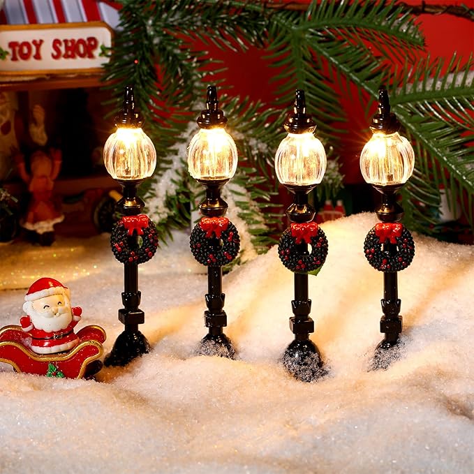 Baquler 12 Pcs Christmas Lamp Posts Christmas Village Accessories Miniature Fairy Street Lamps Decorative Uptown Mini Street Lights Pathway Lantern for Xmas Holiday Decoration DIY Craft(Modern)
