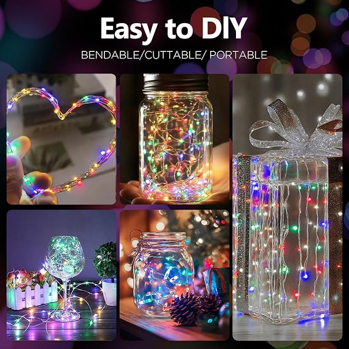 Fairy Lights Battery Operated String Lights 16.4ft 50LED Flashing and Constant Light Waterproof Silver Wire for Christmas DIY Party Wedding Decoration (Multicolor, 8 Pack)