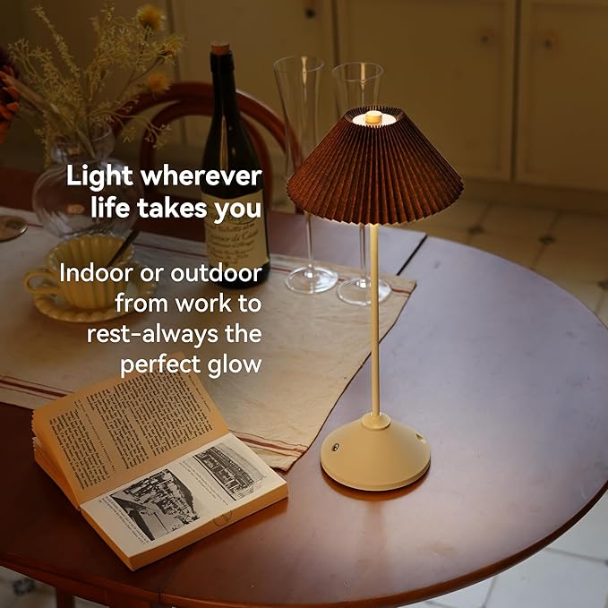 Cordless Rechargeable Touch-Control LED Table Lamp – 3 Adjustable Color Temperatures, Lightweight & Portable, Matte Metallic Finish, Waterproof, Battery Operated for Indoor& Outdoor Use (White&Brown)