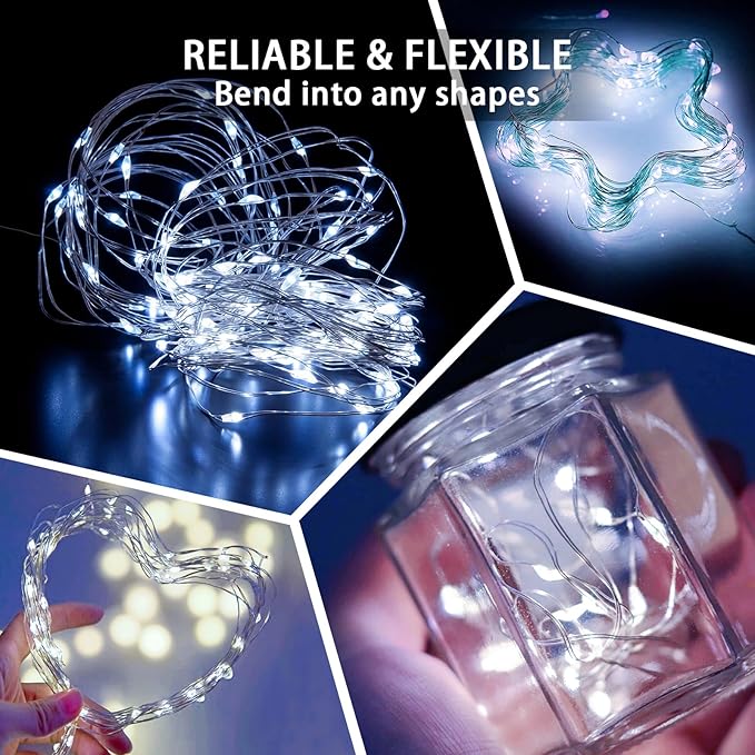8 Pack White Fairy Lights 7Ft 20 LED Twinkle String Lights 3 Modes Battery Operated Waterproof Firefly Starry for Mason Jar Wedding Party Bedroom Patio Christmas Valentines Day Table Centerpieces