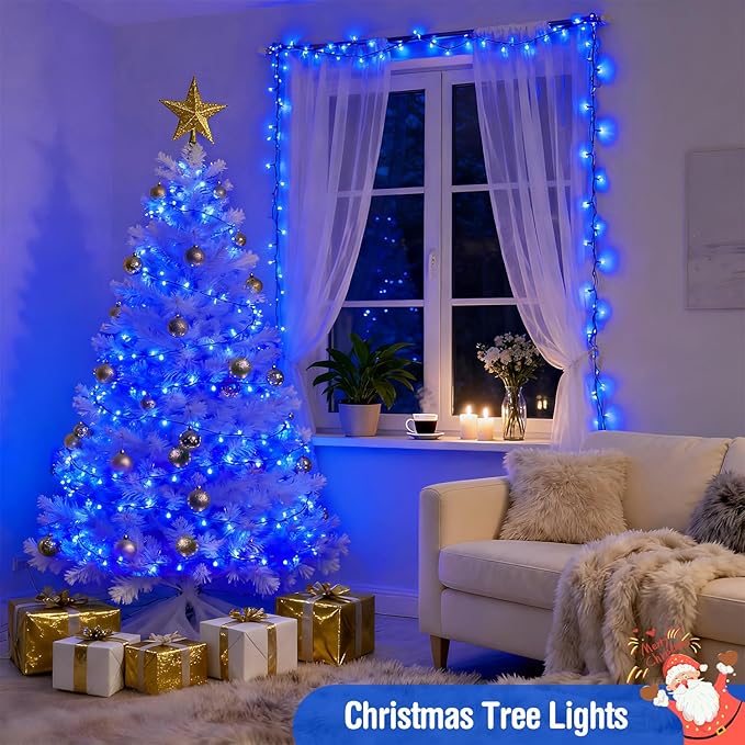 JMEXSUSS Blue 400 LED Christmas Lights Outdoor, 132ft Christmas Tree Lights with Remote, Indoor Blue String Lights Plug in for House Christmas Bush Decorations