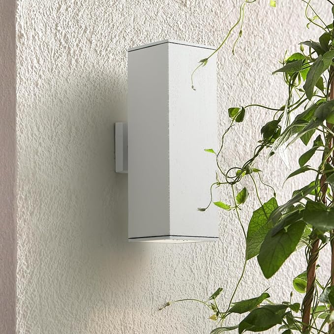 mirrea 18" Modern Outdoor Porch Light Patio Light in 2 Lights with Aluminum Rectangular Tube and Tempered Glass Cover Waterproof Wall Sconce 2 Pack (Matte White)