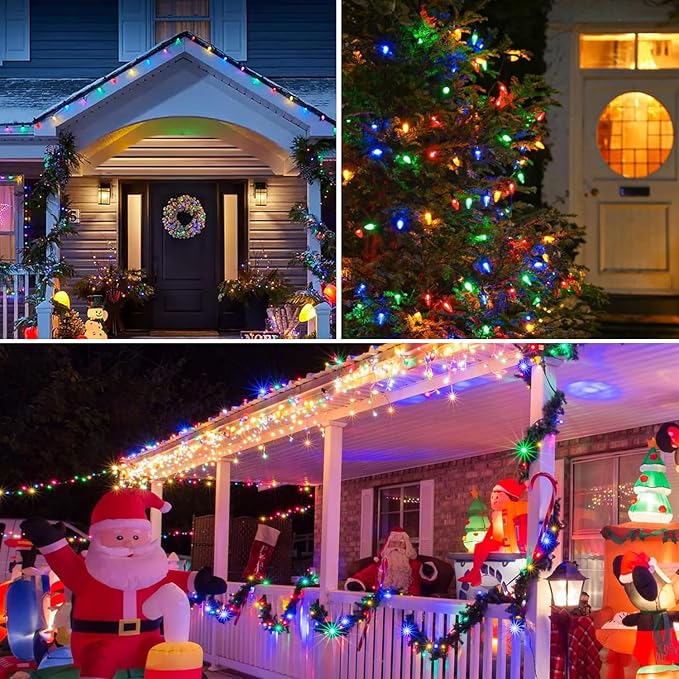 Xmas Decorations - 25Ft Multicolor C9 LED Christmas Lights Outdoor Waterproof, Plug in LED C9 Christmas Lights for House Tree Mantel Yard Indoor Outdoor Xmas Decor, 35 Shatterproof Bulbs, 0.6W