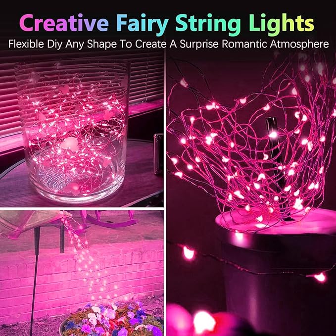 4 Pack 60 LED Pink Fairy Lights Battery Operated with Timer, 20FT Waterproof Twinkle Light Indoor Outdoor, Valentiens Lights for Valentine's Day Bedroom Wedding Birthday Christmas Decorations(Pink)