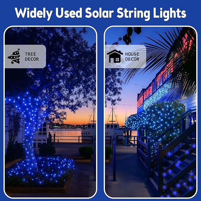 Extra-Long Solar String Lights Outdoor, 4-Pack 400 LED Solar Christmas Fairy Lights for Outside Waterproof, Copper Wire 8 Modes Solar Twinkle Fairy Light for Xmas Tree Garden Party Wedding Decor(Blue)