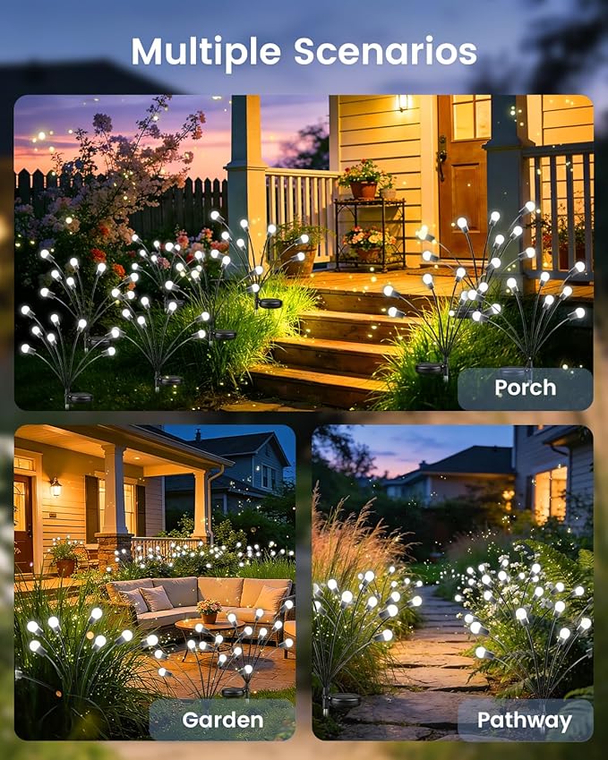 OZS 6 Pack Total 48 LED Solar Firefly Lights Fairy Outdoor - Solar Garden Lights Outdoor, Sway by Wind, Waterproof for Garden Patio Pathway Fairy Decor (Cool White)