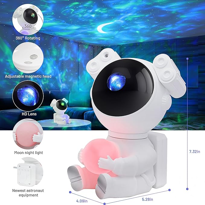 KIMHY Astronaut Galaxy Projector for Bedroom Kids Adults, 2 in 1 Star Projector Galaxy Night Light with Moon Lamp 8 Colors Effects, Space Light for Room Decor, Boy & Girl Birthday, Christmas