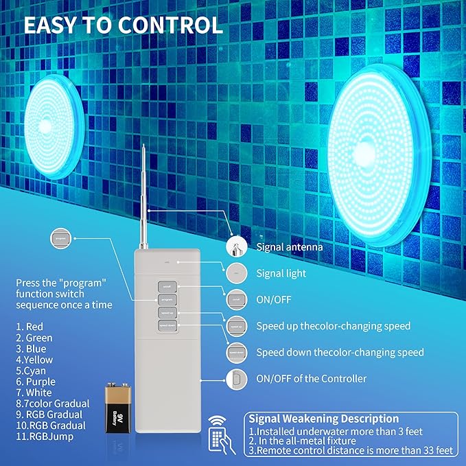 MORSEN LED Pool Lights for Inground Pool, Pool Light Bulb 120V Remote Control Color Changing Underwater Swimming Light, E26 E27 Replacement Bulb, Blue
