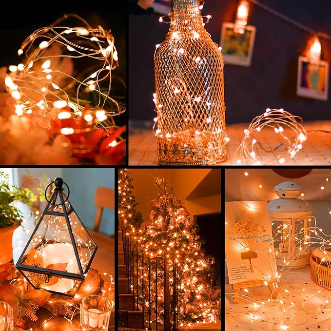ZGWJ Fairy Lights Battery Operated, 100 Pack Twinkle String Lights 20 LED 7FT 3 Lighting Modes for Bedroom Decor, Easter, Halloween, Christmas, Party Indoor and Outdoor Decoration (Orange, 100PCS)