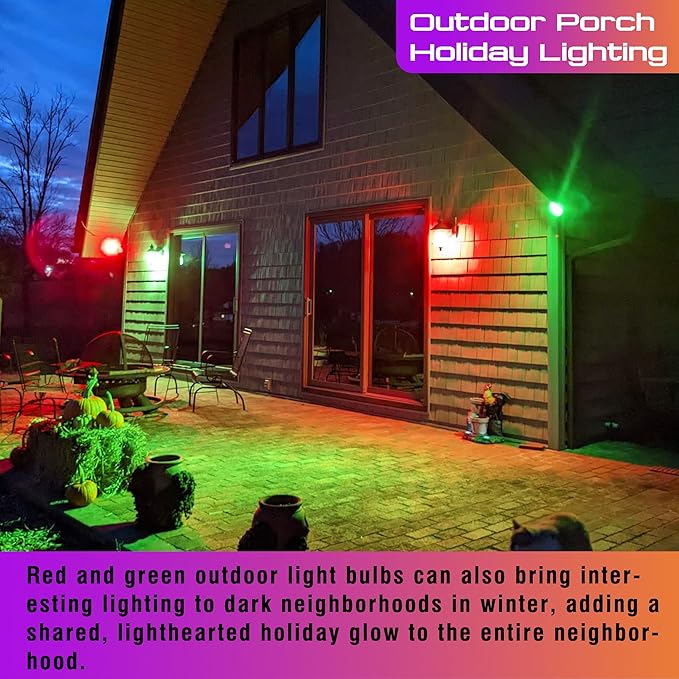 Red Green Light Bulbs 25w-40w Equivalent, 120V 3W Christmas Light Bulb, E26 Red Light Bulbs Green Light Bulb for Christmas Halloween Holiday Party Wedding Porch Decoration, Non-Dimmable (1Red+1Green)