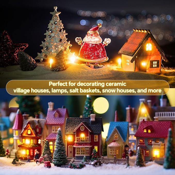 Meonum 4 Pack Accessory Cord with 6 LED Light Bulbs 13.1 FT Lamp White Cord C7 Bulb String Lights End-to-End Connectable On/Off Switch Plugs for Christmas Village Craft Halloween Ceramic Decor ()