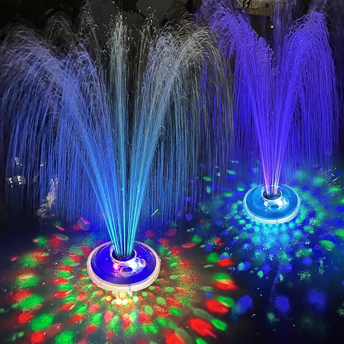 Floating Water Fountain with Underwater Lights, Powered Pump Outdoor, 2 Modes Sprinkler Waterfall Fountain for Inground Above Ground Pool, Pond-Blue-1PC