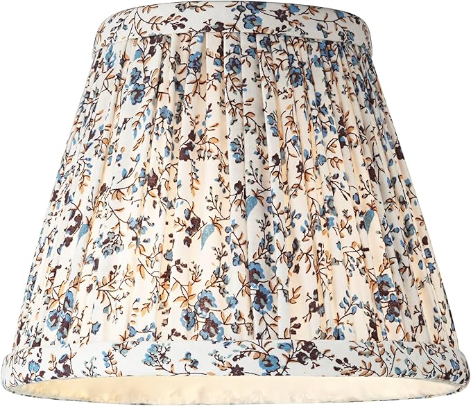 Springcrest Nelle Cream and Blue Floral Cottage Core Pleated Shade 3.5x6x5 (Clip-On) - Springcrest