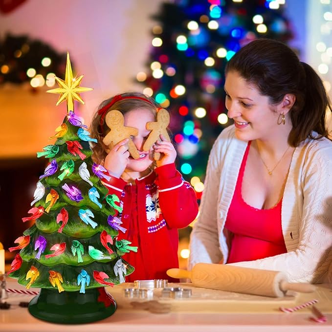 WILLBOND 103 Pieces Ceramic Christmas Tree Replacement Bulb Set Includes 100 Plastic Ceramic Christmas Tree Bird Lights 3 Stars Classic Color Ceramic Tree Lights Replacements Bulbs Craft