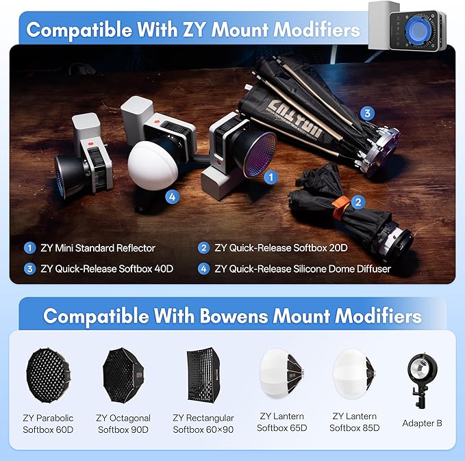 ZHIYUN CINEPEER CX50, 50W RGB Video Light, Full Color 2700K-6500K Portable Camera Light, TLCI/CRI96+, APP Control with Grip Battery, 18 Creative Effects for Video Recording/Portrait Shooting