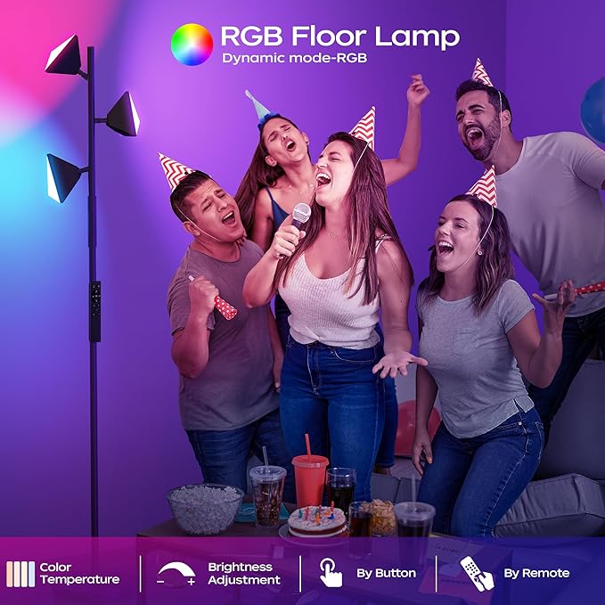 36W RGBCW Floor Lamp, Color Changing LED Tree Floor Lamp, Stepless Dimmable Tall Standing Lamp with Remote & Touch Control, 2700K-6500K Modern Floor Lamps for Living Room, Bedroom, Gaming Room - Gold