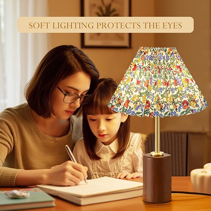 2pcs Pleated Lamp Shade, Modern Printing Flowers Lampshades for Table Lamps Floor Lamps, Barrel Lampshade Replacement for Bedroom, Cute Lamp for Living Room Home Office Decor