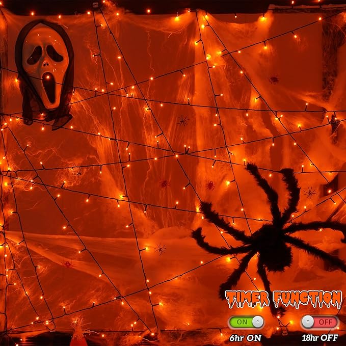 QITONG 165ft 500 LED Orange Christmas Lights, Thanksgiving String Lights Outdoor Waterproof with 8 Modes, Green Wire String Light Plug in Indoor with Timer Memory