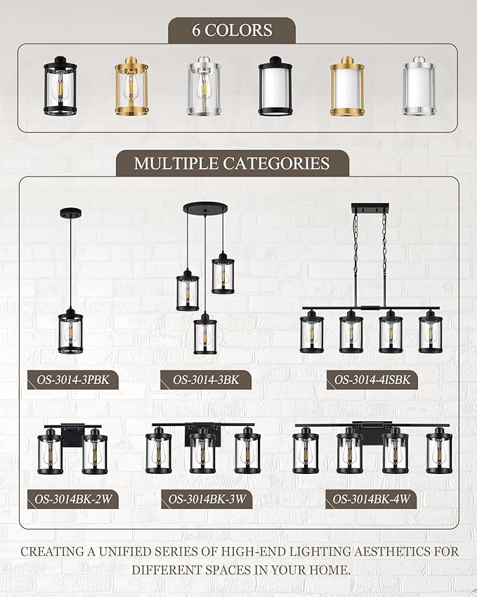Farmhouse Pendant Light Fixtures, 1-Light Black Glass Pendant Lights for Kitchen Island, Industrial Rustic Mini Hanging Lighting with Rod, Wood Finish, Adjustable Length, OS-3014