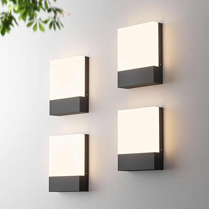 4-Pack Outdoor Modern Led Wall Light,24W 3000K Porch & Patio Hardwired Wall Sconces,IP65 Waterproof Exterior Low Profile Wall Lamp for Garage Garden Front Door Entryway(Black)