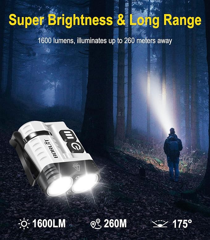 BORUIT U6 Small Flashlights Powerful, Super Bright Mini EDC Flashlight USB C Rechargeable Led Pocket Clip Flash Light with Keychain, Magnetic, Lanyard, IP68 Waterproof