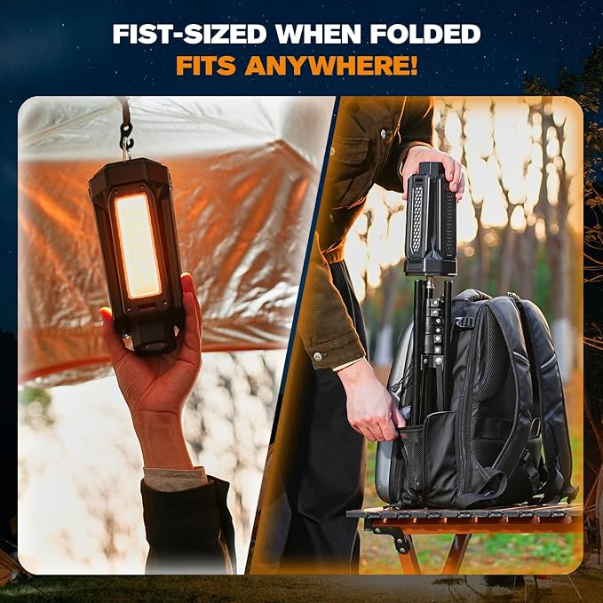6500LM Camping Lantern & Flashlight | 20000mAh Power Bank, 40H Runtime, Magnetic Tripod | 3 Colors for Tent, Outdoor & Emergency Light