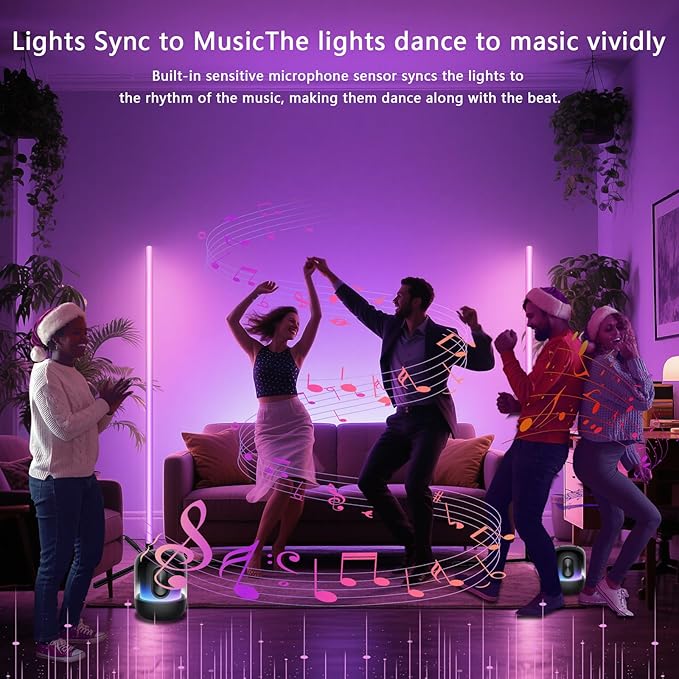 Swingers Smart RGB LED Corner Floor Lamp，Adjustable Shape Led Floor Lamp with Music Sync and 16 Million DIY Colors,Remote & App Led Lights for Bedroom Living Room (Triangular Base)