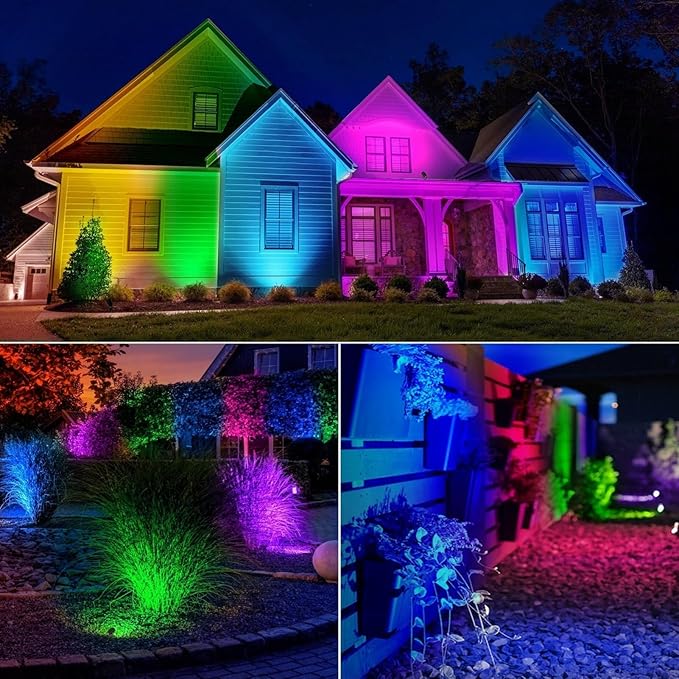 Easter Spot Lights Outdoor Color Changing Landscape Spotlights,12W RGBW LED Outdoor Spot Lights for Yard Garden Decor,Waterproof 110V Plug in Landscape Lighting with Remote,4 Packs