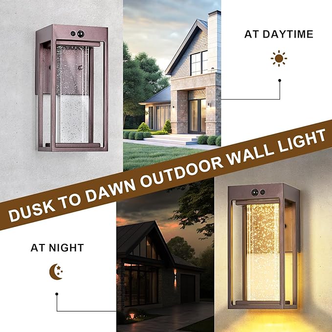 2Pk Oil Rubbed Bronze Solar Outdoor Sconces with 3 Modes Motion Sensor Crystal Exterior Light Fixtures with 4500K 250LM LED Outside Lights for House Waterproof Dusk to Dawn Solar Porch Lights