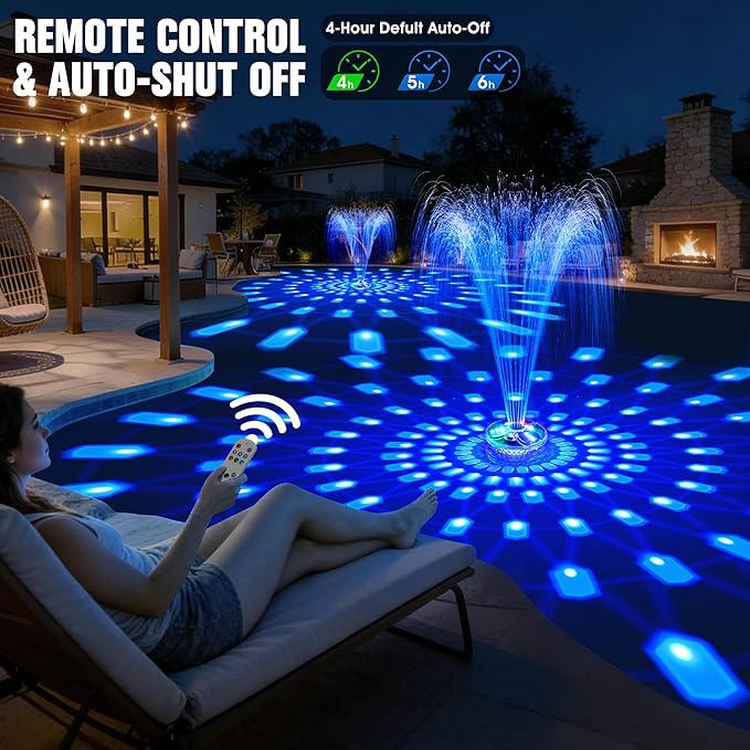 Rechargeable Pool Fountain with Remote,8000mAh Floating LED Pool Fountain with Light,Above Ground Pool Water Fountain Pump,Outdoor Swimming Pool Sprinkler Fountains for Inground Pool Decor-Orange