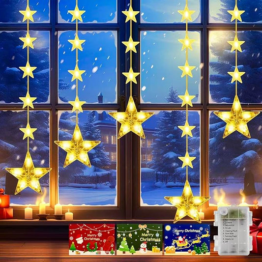 GLOONITY Decorative String Lights for Celebrating Birthdays, Easter, Christmas, Halloween, Indoor Light Fixtures, 46Leds Waterproof Star Curtain Lights Battery Operated, Warm White LED Lamps