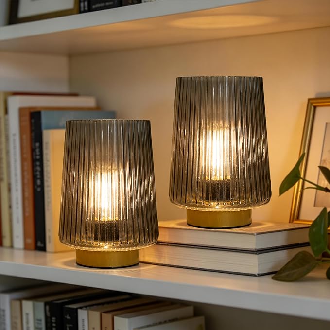 Battery Operated Lamp with Timer, Small Cozy Table Lamp for Dorm Room, Aesthetic Cordless Bedside Battery Lamp for Living Room/Shelf/Office Desk/Side Table Grey
