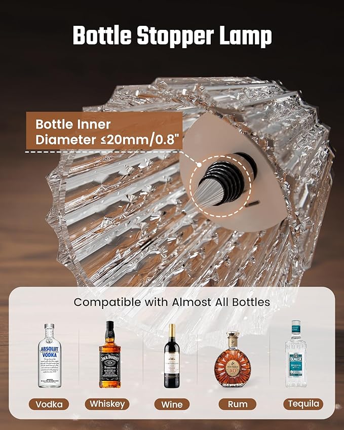 Wireless Bottle Lamp USB Rechargeable with Crystal Lampshade, 3-Color Touch Control Bottle Light Smooth Dimming, Wine Bottle Lamp for Bar Décor, Home, Kitchen & Party Lighting, 1-Pack