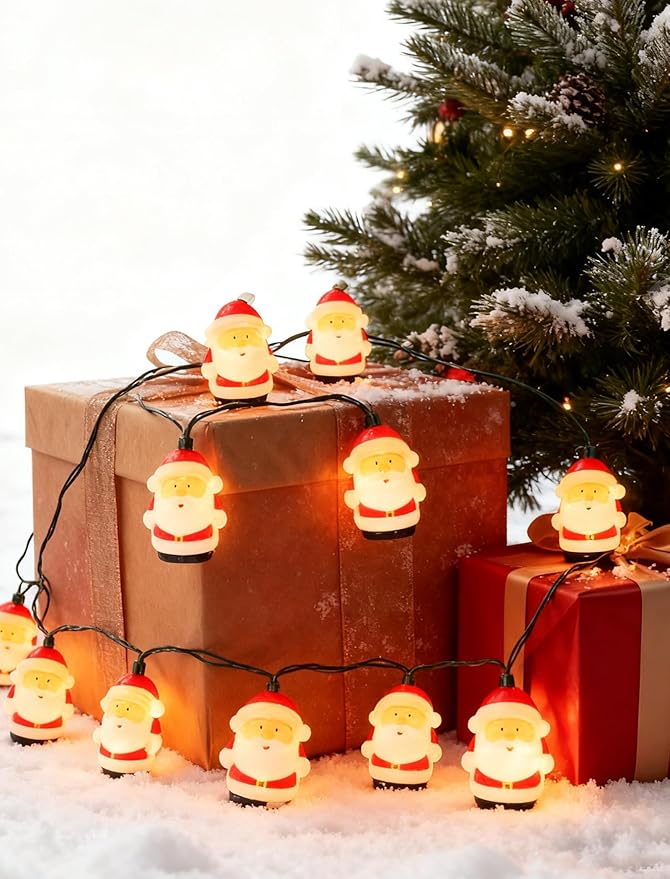 8.5Ft Christmas Santa Light, Christmas Decorations String Lights with 10 Santa Claus Bulbs, Plug in Hanging Fairy Lights for Indoor Party Kid's Room Xmas Tree Patio Bedroom Garden Decor