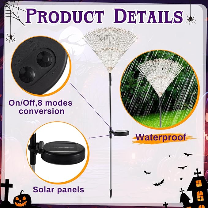 6 Pcs Mardi Gras Solar Firework Lights Solar Lights Outdoor Garden 120 LED 8 Modes Waterproof LED Sparkler Outdoor for Carnival Patio Yard Pathway Walkway (Mixed Colors)
