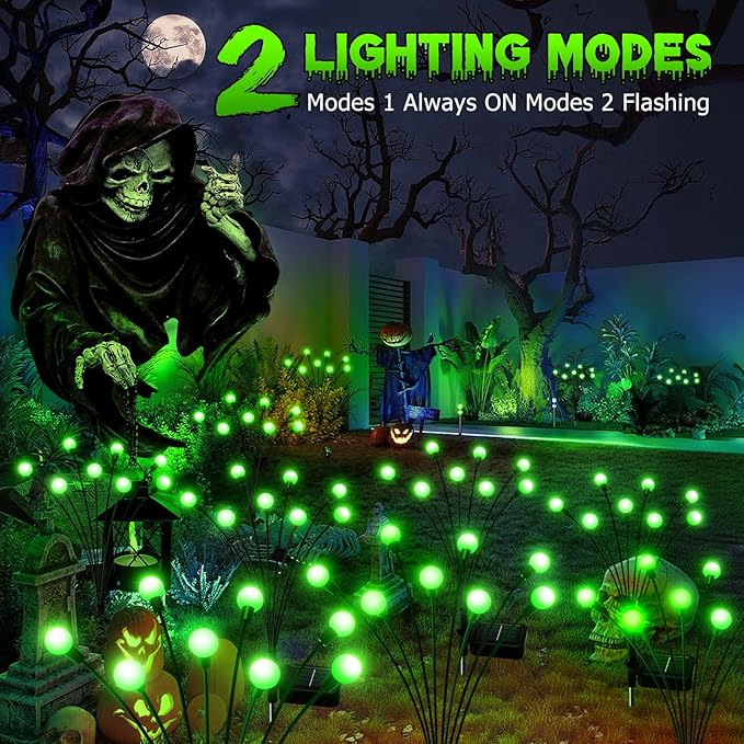 LETMY 6Pack 48 LED Halloween Decorations Outdoor Upgraded Swaying Solar Lights Outdoor, Waterproof Solar Firefly Lights Solar Halloween Lights for Pathway Yard Garden Decorations (Green)
