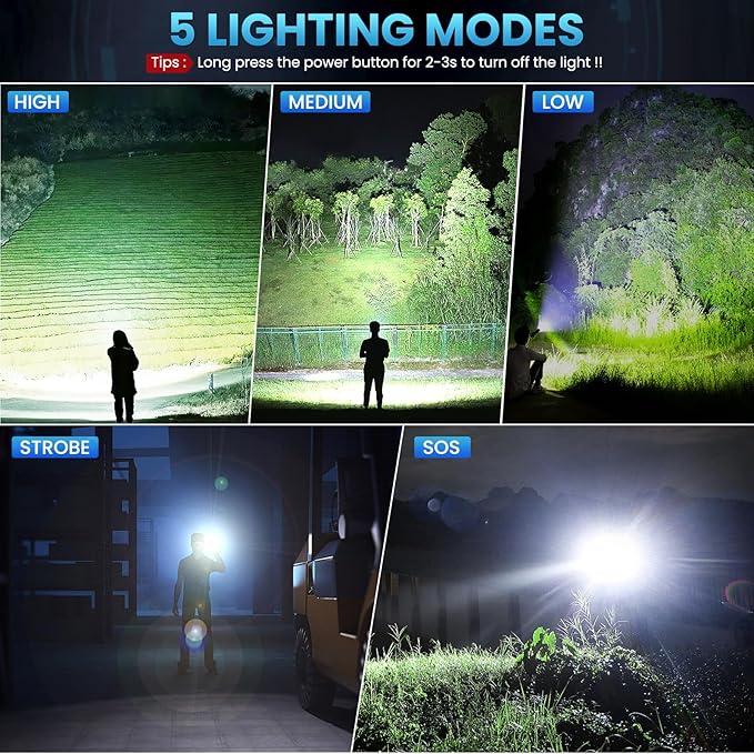 Rechargeable LED Flashlights High Lumen,99,000 Lumens Super Bright Flashlight,Powerful Flash Light with 5 Modes Waterproof Handheld Flashlight for Home Outdoor Camping