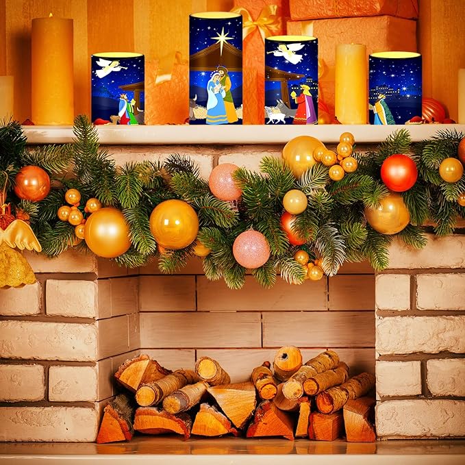Tiamon Christmas Nativity Scene Candles LED Religious Theme Flameless Candles Battery Operated LED Warm Light Flickering Pillar for Xmas Holiday Table Decorations(Vivid)