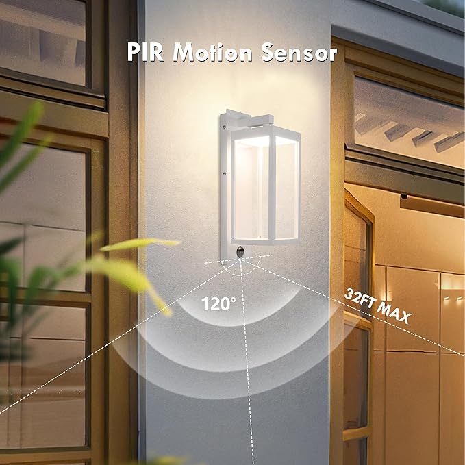 Motion Sensor Outdoor Wall Light LED Exterior Light Fixture IP54 Waterproof Sconce Porch Light Grey Modern Wall Mount Lamp Lantern for House Garage Patio Entryway 13W 750Lm 3000K