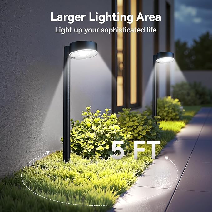6 Pack Solar Pathway Lights Outdoor, 12 Brighter LED Solar Lights Outdoor Waterproof, Up to 12 Hrs Modern Path Light for Yard Garden Walkway Driveway Lawn, Cool White
