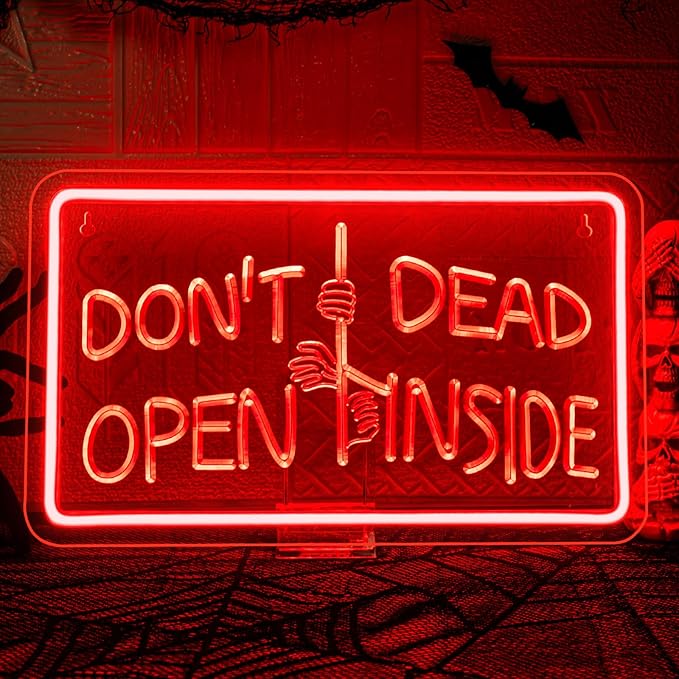 Halloween Neon Sign Dont Open Dead Inside Neon Signs For Wall Decor Red Led Lights For Bedroom Horror Light Up Halloween Party Bar Club Game Room Door Decoration Funny Gifts