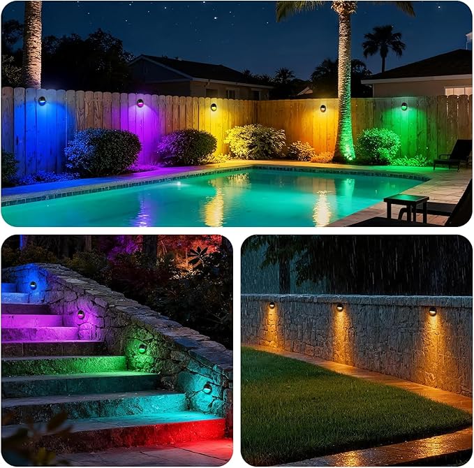 Outdoor RGB Fence Post Lights Wired, 3W 12V Wired LED RGB Color Changing Low Voltage Landscape Lighting for Outdoor Deck Fence Post Stair Step Railing, IP65 Waterproof, ETL, Black, 1PK