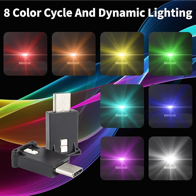 Mini USB LED Car Light, DC 5V Intelligent Interior Car Lights, Atmosphere Lamp for Car, Plug-in Interface, Suitable for Car, Laptop Keyboard, Home Office, Adjustable Brightness (TYPE-C-2)