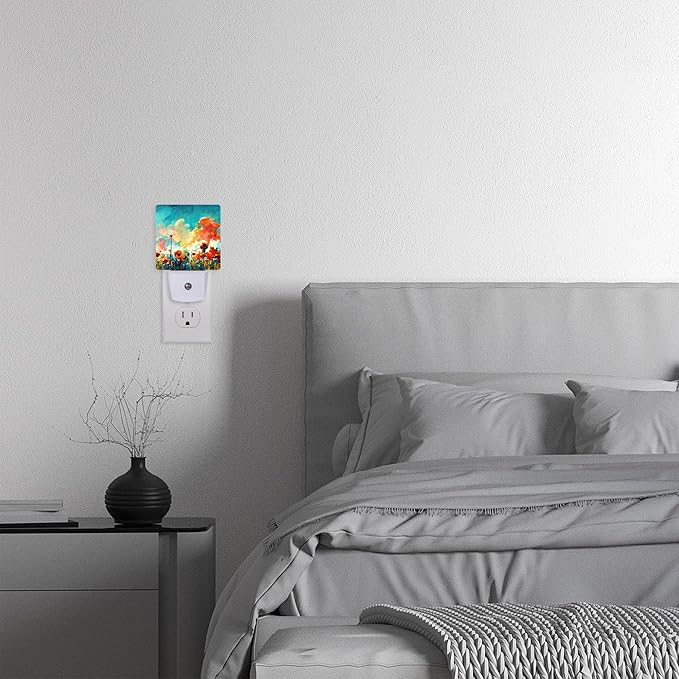 Night Lights Plug into Wall,Abstract Red Poppy Flowers Night Light with Dusk to Dawn Sensor Night Light for Kid Girls Boys Women Men Room Decor,Hallway,Kitchen,Bathroom,Nursery,Stairs