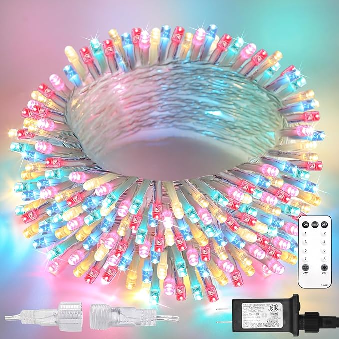 suddus String Lights Indoor Bedroom, 66ft 200 Led Christmas Light Outdoor Clear Wire Connectable, Plug in Fairy String Lights with Remote for Christmas, Dorm, Party, Easter Decoration, Multicolor