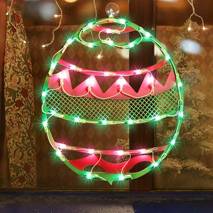 LAMPHOME 17" Lighted Green with Pink Chevron Stripe Easter Egg Window Silhouette