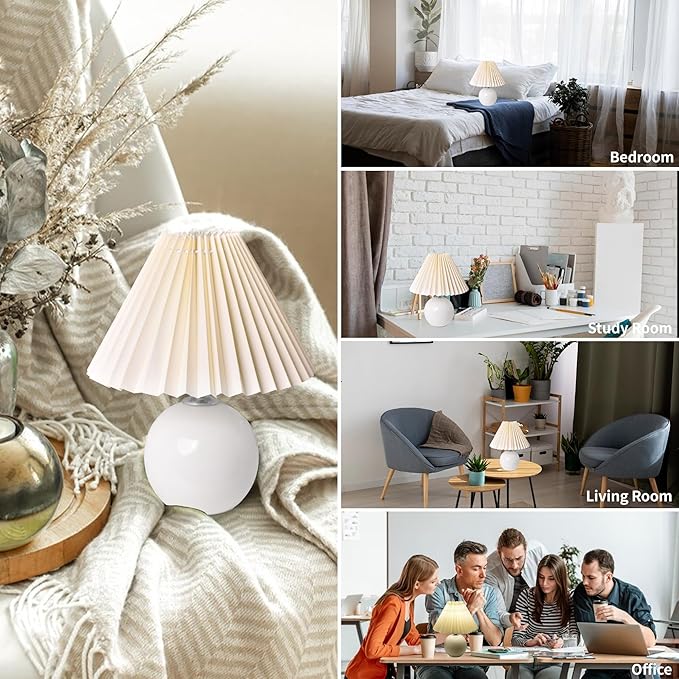 Korean Pleated Table Lamp Ins DIY Ceramic Table Lamps for Living Room Home Deco Cute Lamp with Tricolor Led Bulb Beside Lamp…