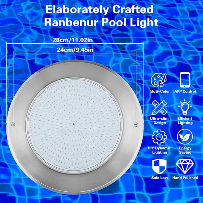 Eapmic 12V 45W Pool Light Underwater Color-Change LED Lights RGB IP68 Without Remote(45W,Style 3)